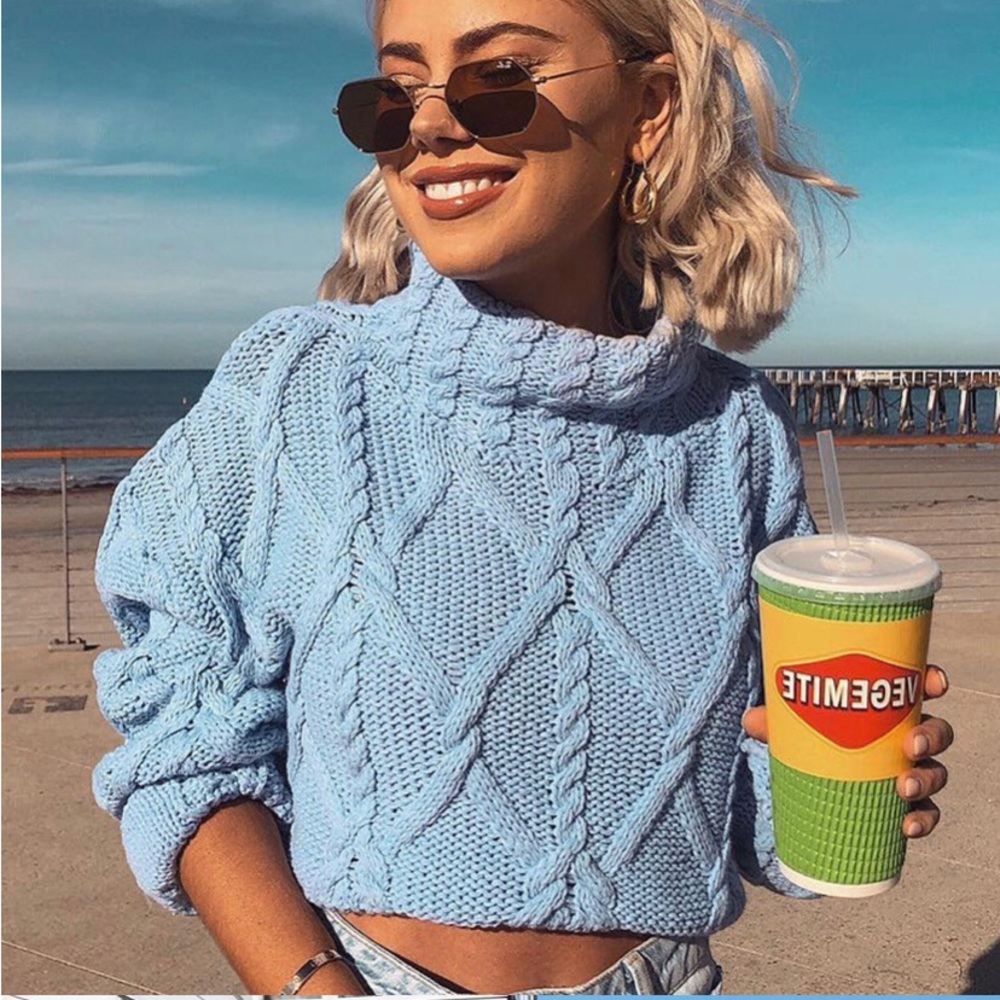 🔴Cable Knit Sweater Blue - Picture 1 of 5
